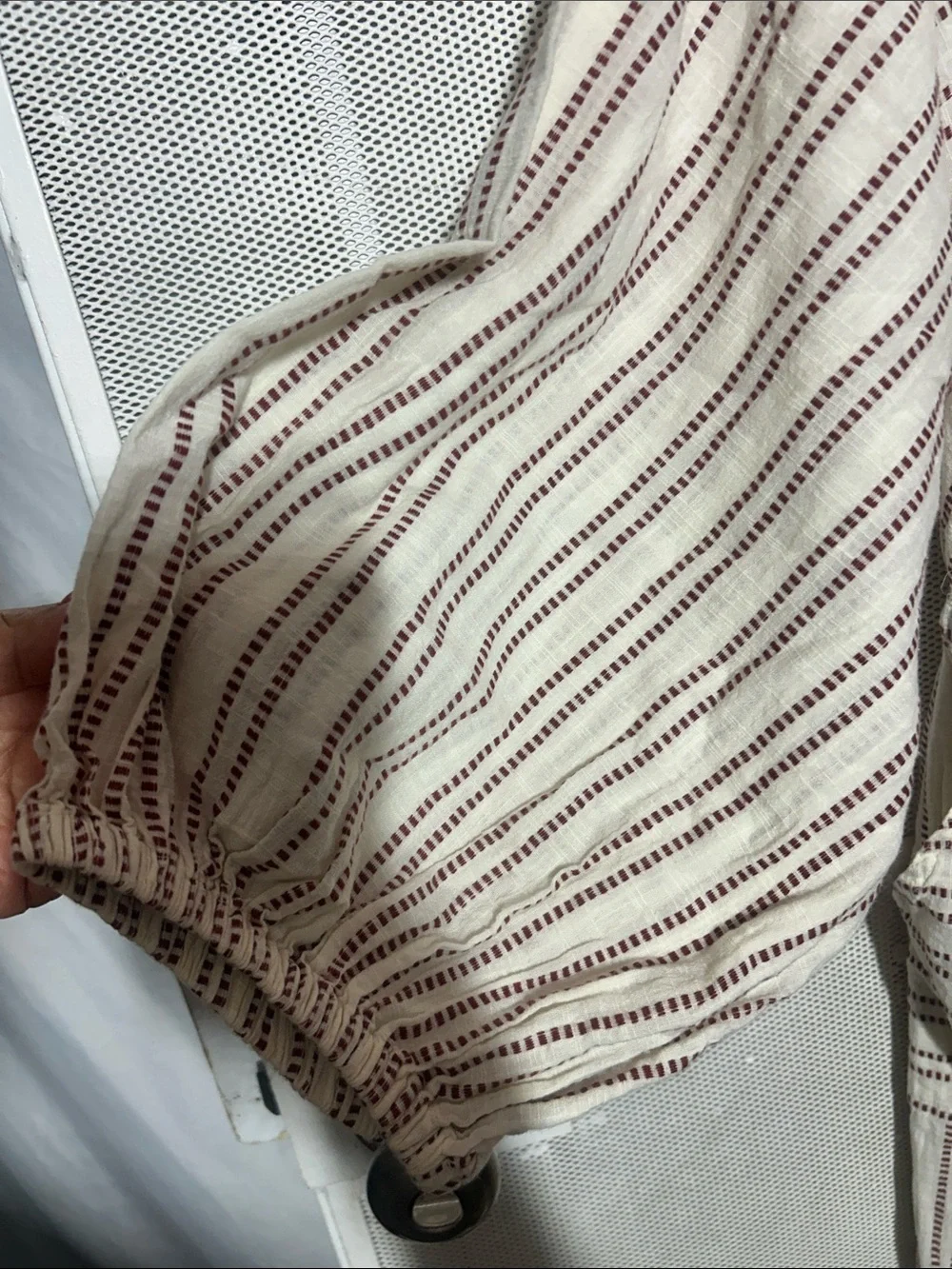 Free People Cream Jumpsuit with Burgundy Stripes